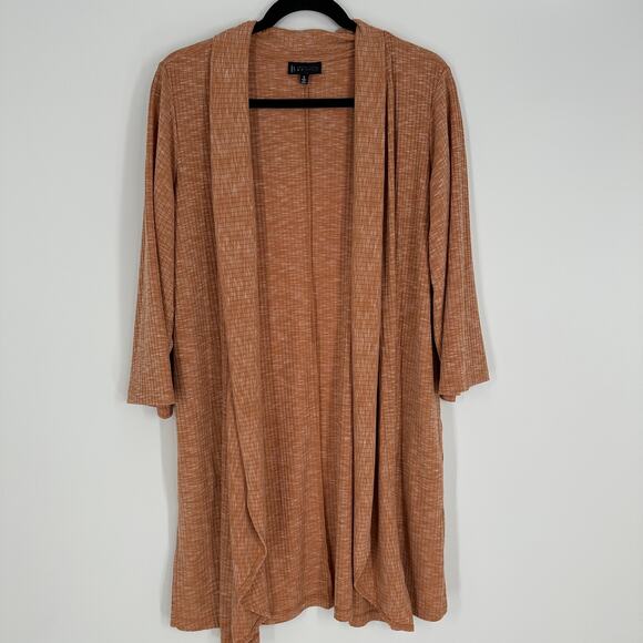 B Collection by Bobeau Ribbed 3/4 Sleeve Open Front Draped Womens Cardigan XS - Picture 2 of 10